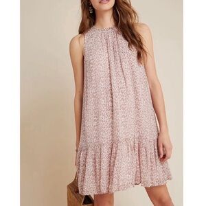 Anthropologie NATALIE pink dainty floral flounce hem sleeveless mini dress SP